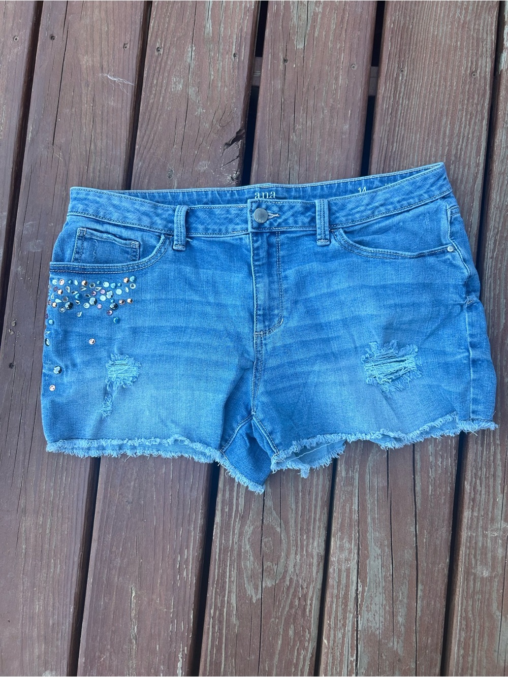 Size 14 Ana women’s denim shorts distressed sequins